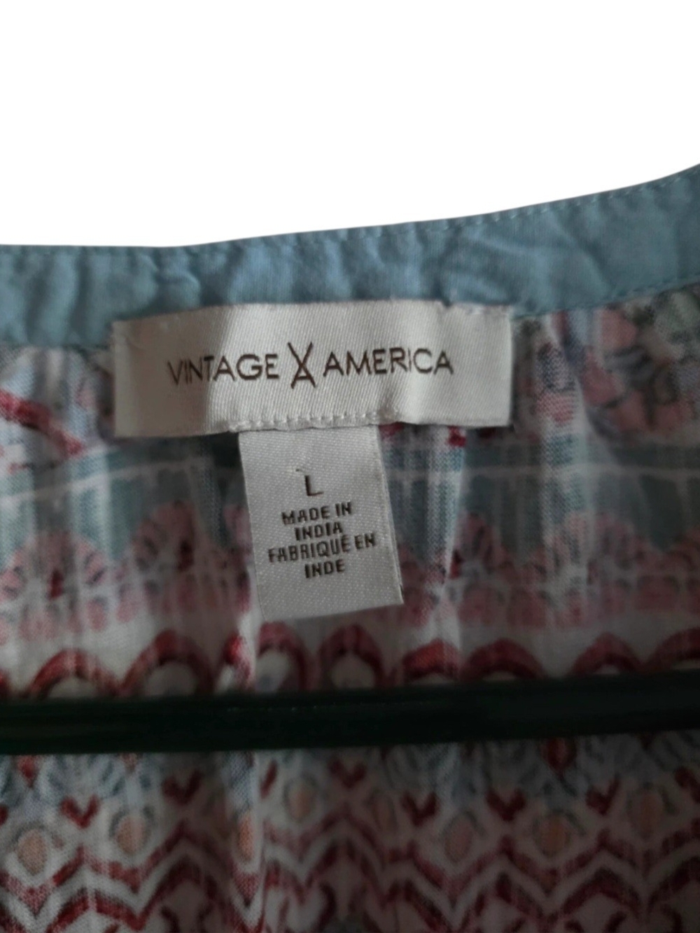Vintage America Light Blue Floral & Geo Print Peasant Tunic - Picture 7 of 8